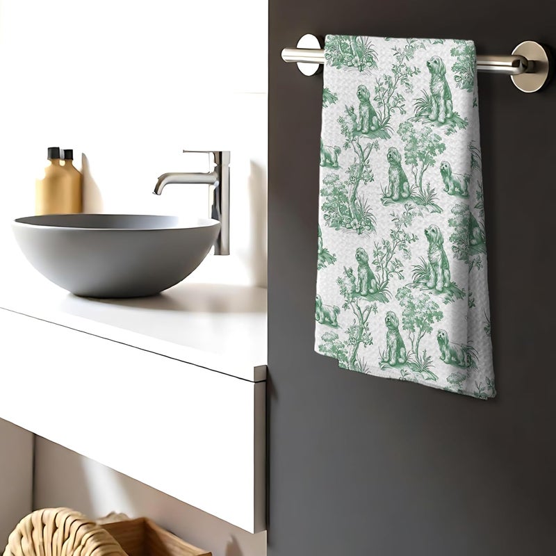 Nipil Chinoiserie Golden Doodle Kitchen Towels, Golden Doodle Gifts Hand Towels for Kitchen Bathroom Decor, Sage Green Botanical Grandmillennial Dog Decorative Dish Tea Towels, 16x24 Inch - Image 3